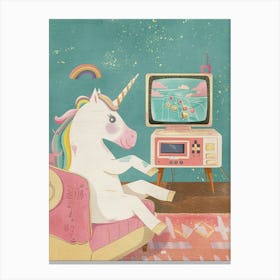 Pastel Unicorn Playing Video Games Storybook Style Canvas Print