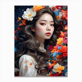 Asian Girl With Flowers 8 Canvas Print