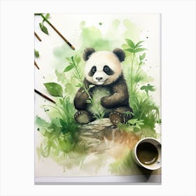 Panda Art Doing Calligraphy Watercolour 3 Canvas Print