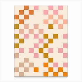 Retro Aesthetic Boho Pink Orange and Terracotta Checkerboard Canvas Print