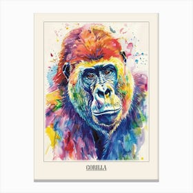 Gorilla Colourful Watercolour 1 Poster Canvas Print