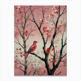 Red Bird In Cherry Blossoms 1 Canvas Print