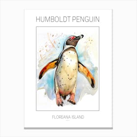 Humboldt Penguin Floreana Island Watercolour Painting 2 Poster Canvas Print