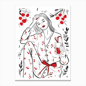 Woman Portrait With Cherries 2 Pattern Canvas Print