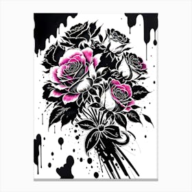 Black And Pink Roses Canvas Print
