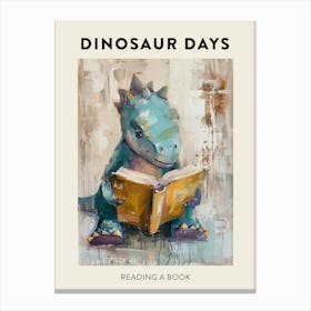 Reading A Book Dinosaur Poster Canvas Print