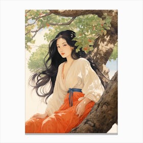 Asian Girl In A Tree Canvas Print
