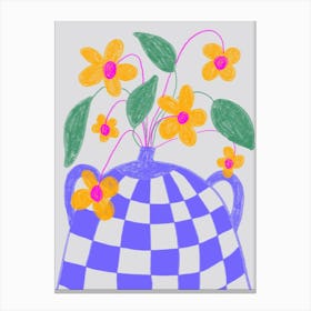 Checkered Vase with flowers Canvas Print