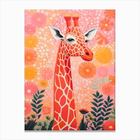 Giraffe In The Flowers Pink Tones 4 Canvas Print