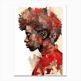 Afro Collage Portrait Red  Canvas Print