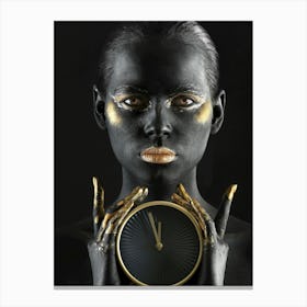 Black Woman Holding A Clock Canvas Print