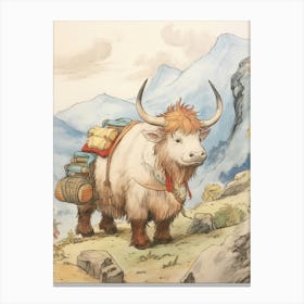 Storybook Animal Watercolour Yak 3 Canvas Print