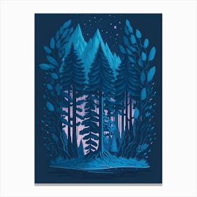 A Fantasy Forest At Night In Blue Theme 94 Canvas Print