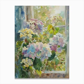 Hydrangea Flowers On A Cottage Window 2 Canvas Print