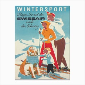 Family Enjoying Snow Skiing Vintage Poster Canvas Print