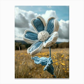 Blue Daisy Knitted In Crochet 2 Canvas Print