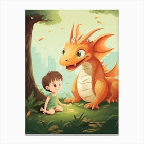 Peaceful Dragon And Kids 8 Canvas Print