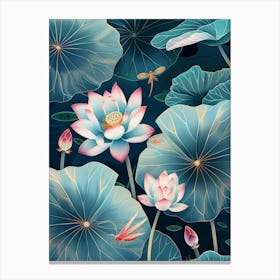 Lotus Flower With Dragonfly 1 Canvas Print