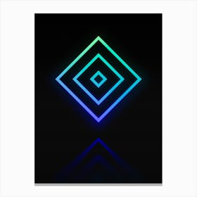 Neon Blue and Green Abstract Geometric Glyph on Black n.0092 Canvas Print