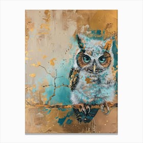 Baby Owl Gold Effect Collage 4 Canvas Print