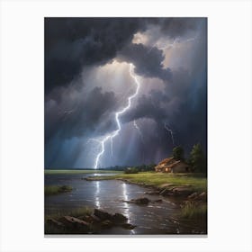 Lightning Over A Lake Canvas Print