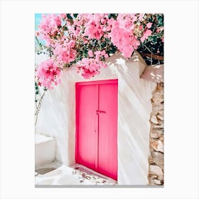 Pink Door In Mykonos Canvas Print