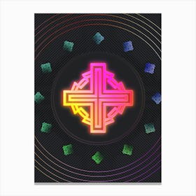 Neon Geometric Glyph in Pink and Yellow Circle Array on Black n.0293 Canvas Print