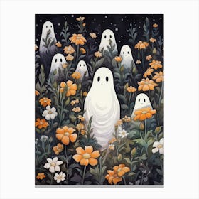 Cute Bedsheet Ghost, Botanical Halloween Watercolour 50 Canvas Print