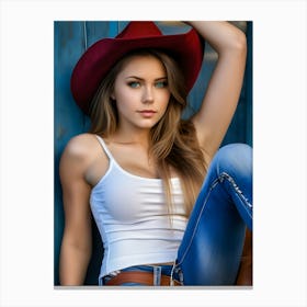 Beautiful Girl In Cowboy Hat Canvas Print