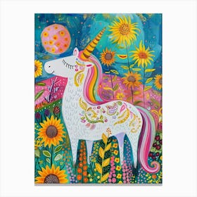 Unicorn In A Sunflower Field Brushstrokes 1 Canvas Print