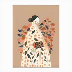 Girl With A Big Flower Dress And Handbag Canvas Print