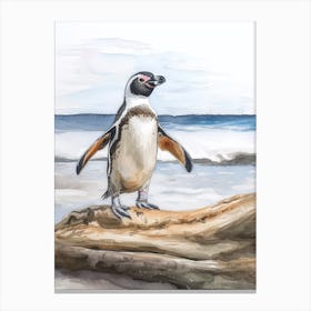 Humboldt Penguin Breakwater Watercolour Painting 3 Canvas Print