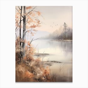 Lake In The Woods In Autumn, Painting 52 Canvas Print