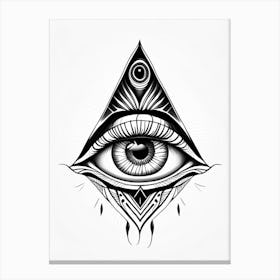 Intuition, Symbol, Third Eye Simple Black & White Illustration 1 Canvas Print