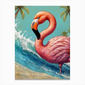 Flamingo On The Beach Canvas Print