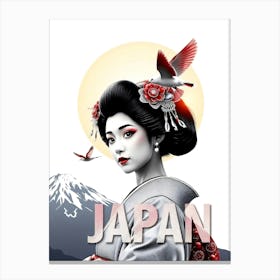 Geisha In Japan Mountain Landscape Canvas Print