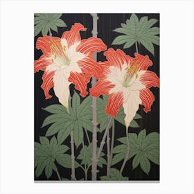 Higanbana Red Spider Lily 3 Vintage Botanical Woodblock Canvas Print