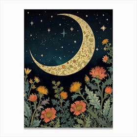 Moon And Flowers Style William Morris Art Print 6 Canvas Print