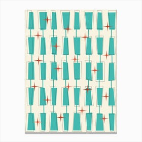 Mid Century Atomic Blocks Teal, Red, and Cream Canvas Print