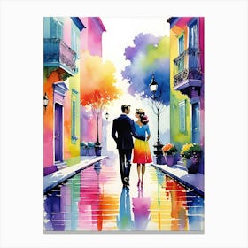 Couple Walking Down The Street Canvas Print