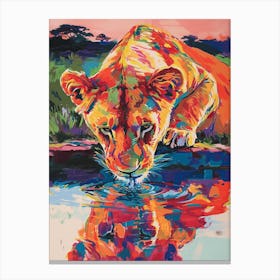 Transvaal Lion Drinking From A Watering Hole Fauvist Painting 1 Canvas Print