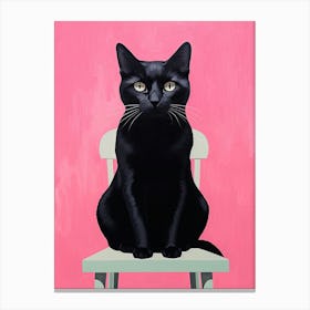 Black Cat On Pink Background Canvas Print