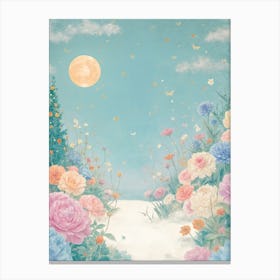 Full Moon & Flowers Canvas Print