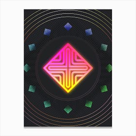 Neon Geometric Glyph in Pink and Yellow Circle Array on Black n.0215 Canvas Print