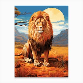 African Lion In The African Savannah Painting 3 Canvas Print