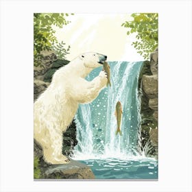 Polar Bear Catching Fish In A Waterfall Storybook Illustration 4 Canvas Print