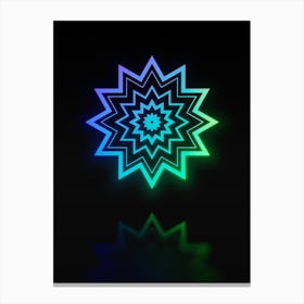Neon Blue and Green Abstract Geometric Glyph on Black n.0478 Canvas Print