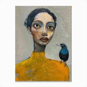 Woman And A Bird Canvas Print