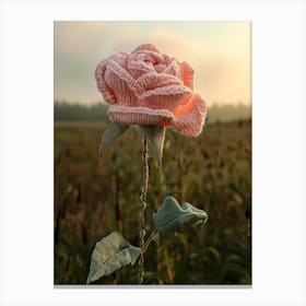 Pink Rose Knitted In Crochet 2 Canvas Print