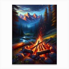 Campfire In The Mountains Canvas Print